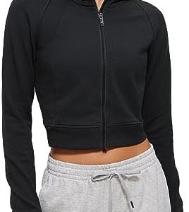 CRZ YOGA Womens Fleece Zip Up Cropped Hoodie Workout Jacket Athletic Casual Long Sleeve Sweatshirts with Thumb Holes