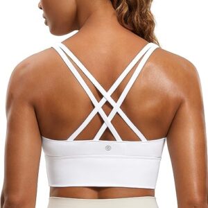 CRZ YOGA Womens Strappy Longline Sports Bra - Wirefree Criss Cross Padded Crop Tank Top Workout Yoga Bras