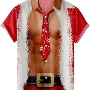 Christmas Shirt for Men Short Sleeve Button Down Santa Claus Printed Novelty T-Shirt Holiday Funny Christmas Shirts