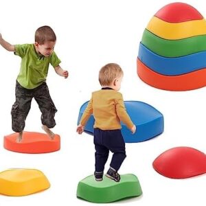 CielSky Stepping Stones for Kids,5Pcs Non-Slip Plastic Balance River Stones Indoor & Outdoor,Kids Fitness Equipment Promotes Balance Coordination