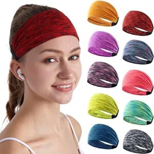 DASUTA Workout Headbands for Women Sports Sweatbands Yoga Hairbands for Fitness Elastic Athletic Non Slip Wicking Headscarf for Men Womens and Girls 10 PCS