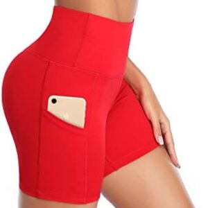 DAYOUNG Women Yoga Shorts High Waist Tummy Control Workout Biker Running Athletic Compression Short with Pockets