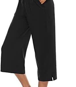 DIBAOLONG Womens Capri Pants Wide Leg Crop Pants Loose Comfy Drawstring Lounge Pajama Yoga Capris for Women with Pockets