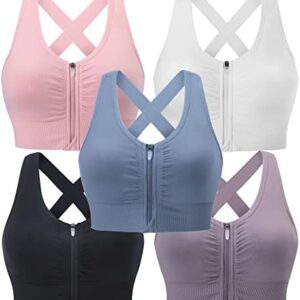 Evercute Zip Front Post-Surgery Bra Women's Wireless Sports Bras Padded Strappy Medium Support Yoga Exercise Athletic Bras