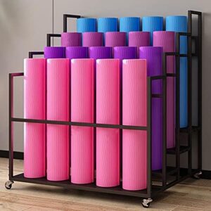 Fadiadem Yoga Mat Storage Rack Foam Roller Holder, Gym Sports Equipment Storage Rack Home Exercise Fitness Gear Organizer, Workout StorageRolling Workout Storage Cart Exercise Mat Storage Shelf