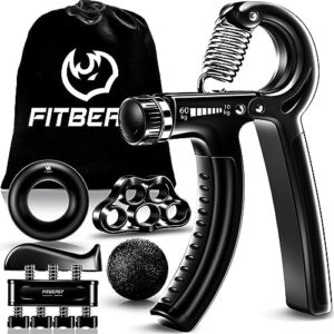 FitBeast Hand Grip Strengthener Workout Kit (5 Pack) Forearm Grip Adjustable Resistance Hand Gripper, Finger Exerciser, Finger Stretcher, Grip Ring & Stress Relief Grip Ball for Athletes