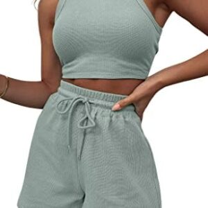 Flechazo Women's Two Piece Lounge Sets for Women-2 Piece Shorts Outfits Sets Cute Sleeveless Crop Top and Shorts Sweatsuits