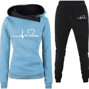 GMPC Sweatsuits for Women Lounge Set 2 Piece Jogging Outfits Hoodie Heart Rate Printed Sweatshirt Sweatpants Tracksuit