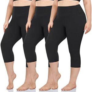 GROTEEN 3 Pack Plus Size Capri Leggings for Women-High Waisted Tummy Control Stretchy Workout Yoga Pants(XL-4XL)