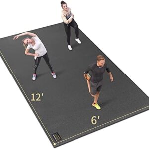 GXMMAT Extra Large Exercise Mat 12'x6'x7mm, Ultra Durable Workout Mats for Home Gym Flooring, Shoe-Friendly Non-Slip Cardio Mat for MMA, Plyo, Jump, All-Purpose Fitness