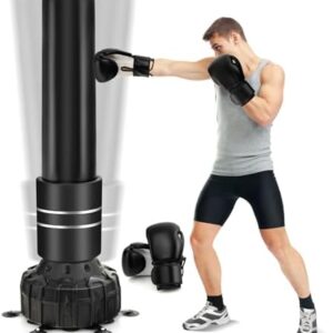 GYMAX Punching Bag, 71” Freestanding Boxing Bag with Gloves, Removable Protective Cover, Fillable Base with Suction Cups, Heavy Bag Stand for Adults, Youth, Kids for MMA Muay Thai Fitness