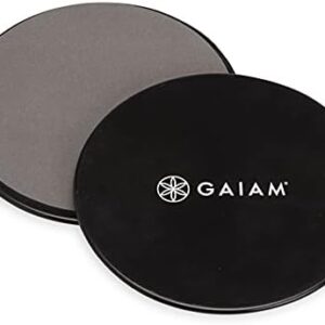 Gaiam Core Sliding Discs - Dual Sided Workout Sliders for Carpet & Hardwood Floor - Home Ab Pads Exercise Equipment Fitness Sliders for Women and Men, Grey/Black