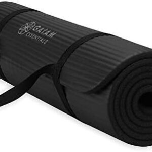 Gaiam Essentials Thick Yoga Mat Fitness & Exercise Mat with Easy-Cinch Yoga Mat Carrier Strap, 72"L x 24"W x 2/5 Inch Thick