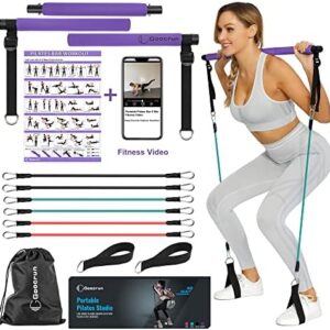 Goocrun Portable Pilates Bar Kit with Resistance Bands for Men and Women - 3 Set Exercise Resistance Bands - Multifunctional Home Gym - Supports Full-Body Workouts – with Fitness Poster and Video