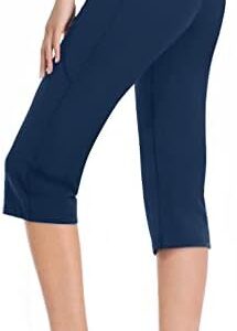 HISKYWIN Inner Pocket Yoga Pants 4 Way Stretch Tummy Control Workout Running Pants, Long Bootleg Flare Pants