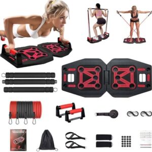 HLYMXF Push Up Board Set - Portable Workout Equipment, Home Gym Equipment with 17 Fitness Accessories, Including Pushup Board, Pilates Bars, Resistance Bands, Gift for Men and Women