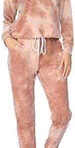 HOTOUCH Tie Dye Velour Tracksuit for Women 2 Piece Sweatsuits Long Sleeve Jogging Suits, Crop Top and Drawstring Bottom