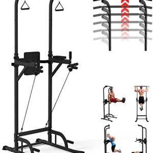 HUAMYTH Power Tower Dip Bar Station Multi-Function Pull-Up Bar for Home Gym Strength Training Workout Exercise Fitness Equipment Pull Ups, Push Ups, Vertical Knee, and Leg Raises