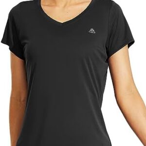 Haimont Women's Quick Dry Short Sleeve T-Shirts V-Neck UPF 50+ Tops Workout Athletic Fitness Running, Moisture Wicking