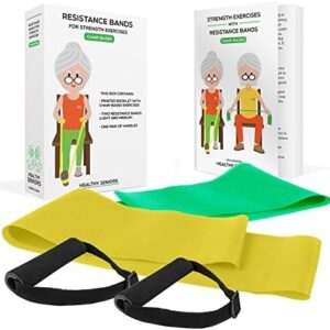 Healthy Seniors Chair Exercises for Seniors - Two Resistance Bands, Handles, and Printed Exercise Guide. Adjustable Fitness Equipment for Seniors, Elderly Home. Occupational & Physical Therapy Aids