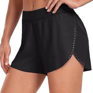 HeyNuts My Pace Running Shorts for Women, Mid Waisted Reflective Athletic Shorts Lined Workout Shorts 3"