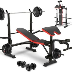 Hicient 600lbs Olympic Weight Bench Press Set with Preacher Curl & Leg Developer Multifunctional 5 in 1 Adjustable Weight Bench Set Exercise Equipment for Indoor Gym Home Full-Body Workout