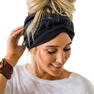 Huachi Turband Headbands for Women Extra Wide 7 Inch Boho Hair Bands for Women's Hair Non Slip Workout Yoga Running Sport Women Headbands Headwrap Black