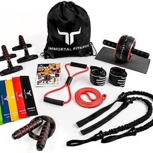 IMMORTAL FITNESS Portable Home Workout Resistance Set - Physical Therapy at Home - Resistance Bands, Jump Rope, Ab Wheel, Push-up Bars, and More! Great for Training at Home or on The Go