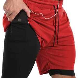 JWJ Men's Running Athletic Workout Sports Mens 2 in 1 Shorts Breathable Gym Short for Men with Pocket