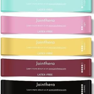 Jointhera Premium Latex Free Resistance Bands for Working Out - Set of 5 + Carrying Bag | Non Latex Mini Loop Workout Bands Resistance for Women and Men | Physical Therapy, Legs Exercise and Pilates