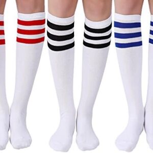 Joulli Women's Knee High Athletic Socks Stripe Tube Outdoor Sport Socks 3 Pairs