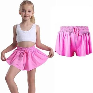 Kids Girls Athletic Flowy Shorts for Running Sports Fitness Active Workout Youth Butterfly Elastic Waist Skirts Shorts