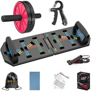 LALAHIGH Portable Home Gym System: Large Compact Push Up Board, Pilates Bar & 20 Fitness Accessories with Resistance Bands Ab Roller Wheel - Full Body Workout for Men and Women, Gift Boyfriend