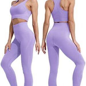 LUBERASU Women's 2 Piece Workout Sets High Waisted Seamless Leggings with Padded Sports Bra Sets