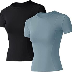 Loovoo Women Workout Shirts 1/2/3 Pack Athletic Compression Tee Dry Fit Yoga Gym Basic Tops