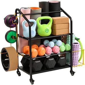 Matrix-Athletic Dumbbell Rack, Training Equipment Storage Cart with Hooks and Wheels for Yoga Brick, Mat, Block, Roller, Dumbbell, Weight, Kettlebell, Resistance Band and More for Home Gym Workout