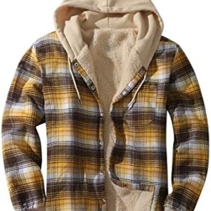 Mens Thermal Sherpa Fleece Lined Flannel Hoodies Button Down Long Sleeve Puffer Jackets Patchwork Jacket Thickened ​Coat