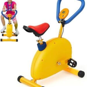 Meooeck Kids Exercise Bike Fitness Exercise Equipment for Kids Bike with Digital Display Toddler Sports Workout Equipment Bike Games for Beginners Children Toddler Indoor Outdoor Sport