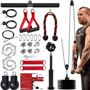 Mikolo Upgraded Weight Cable Pulley System Gym, LAT and Lift Pulley System, Cable Pulley Attachments with Adjustable Length Cable for Full Body Training, Home Gym Pulley System Set, 2023 Version