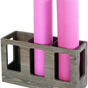 MyGift Wall Mounted Vintage Gray Solid Wood Yoga Mat Holder Fitness Gym Foam Roller Storage Organizer, Floor Standing Sports Exercise Mat Rack