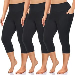 NEW YOUNG 3 Pack Plus Size Leggings with Pockets for Women,High Waist Tummy Control Workout Yoga Pants