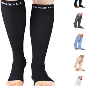 NEWZILL Compression Socks for Women & Men Circulation 20-30 mmHg, Graduated Open Toe, Cotton Compression Socks for Nurses Black