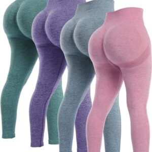 NORMOV 4 Piece Butt Lifting Workout Leggings for Women, Seamless Gym Scrunch Booty Lifting Sets