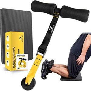 Nordic Hamstring Curl Strap with Fitness Knee Mat, Holds 420 Pounds for Hamstring Curls, Sit Up Bar for Floor, Spanish Squats, Ab Workout, 5 Seconds Setup Nordic Curl Home Fitness Equipment