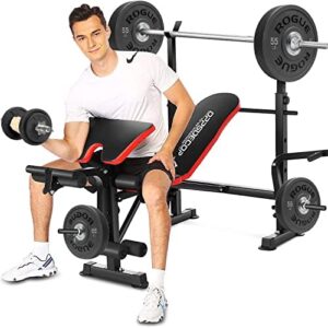 OPPSDECOR 600lbs 6 in 1 Adjustable Olympic Weight Bench Set with Leg Developer Preacher Curl Rack Multi-Function Bench Press Set for Full Body Workout