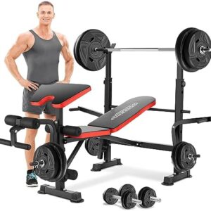 OPPSDECOR 600lbs Adjustable Weight Bench Workout Bench with Squat Rack 6 in 1 Olympic Weight Bench Multi-Function Leg Developer Preacher Curl and Barbell Rack Incline Seat for Indoor Home Gym Fitness Exercise Equipment