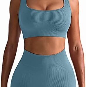 OQQ Workout Outfits for Women 2 Piece Seamless Ribbed High Waist Leggings with Sports Bra Exercise Set…