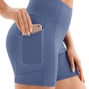 PERSIT Women's High Waist Workout Yoga Shorts with Pockets, Non See-Through Stretch Tummy Control Athletic Shorts