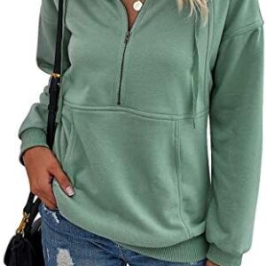 PRETTYGARDEN Women's Casual Long Sleeve Zipper Sweatshirt Drawstring Loose Quarter Zip Pullover Tops with Pockets