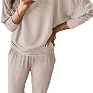 PRETTYGARDEN Women's Fashion Outfits 2 Piece Sweatsuit Solid Color Long Sleeve Pullover Long Pants